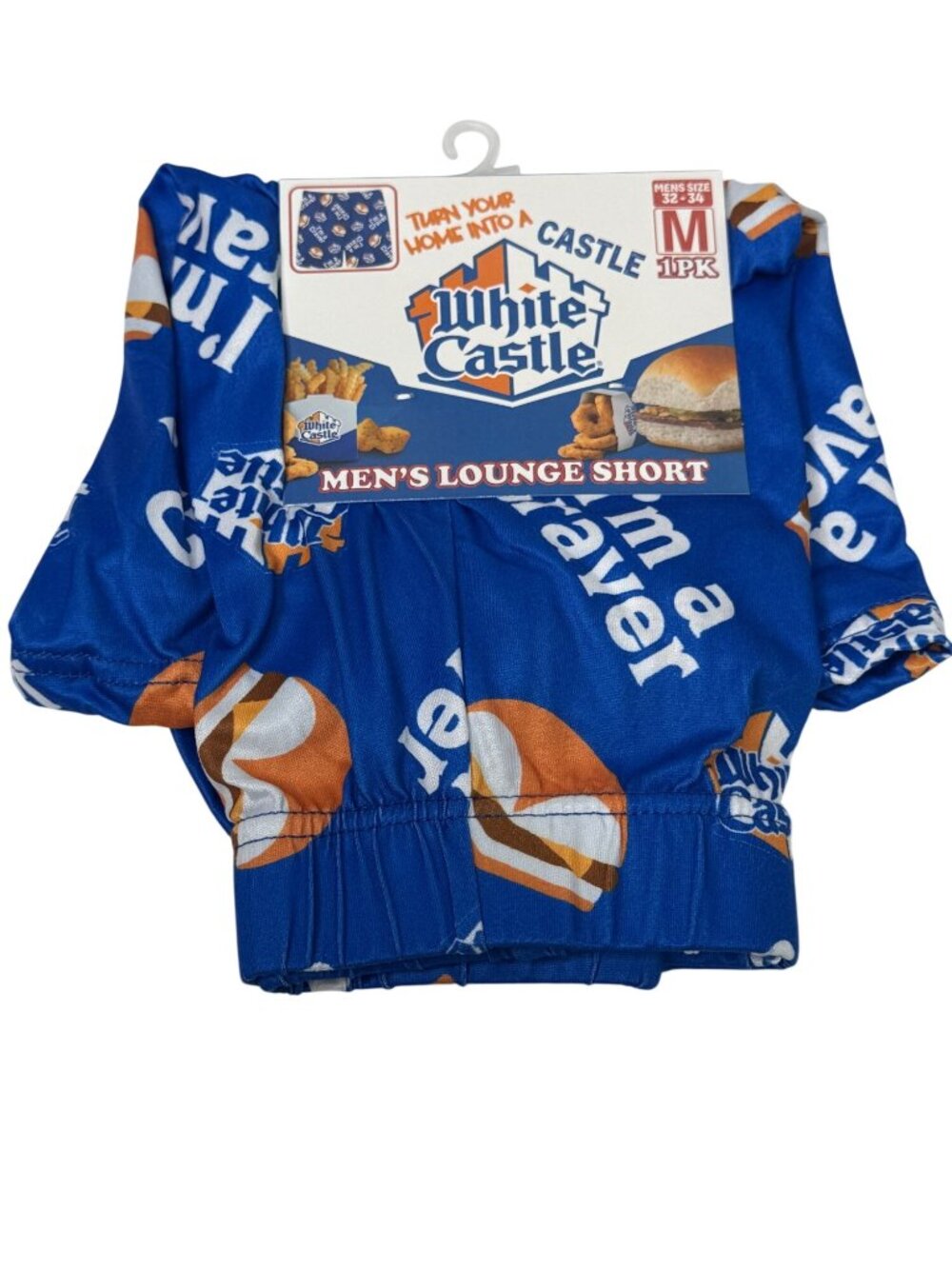 White Castle Lounge Shorts Mens Medium 32-34 Blue Food Pajama